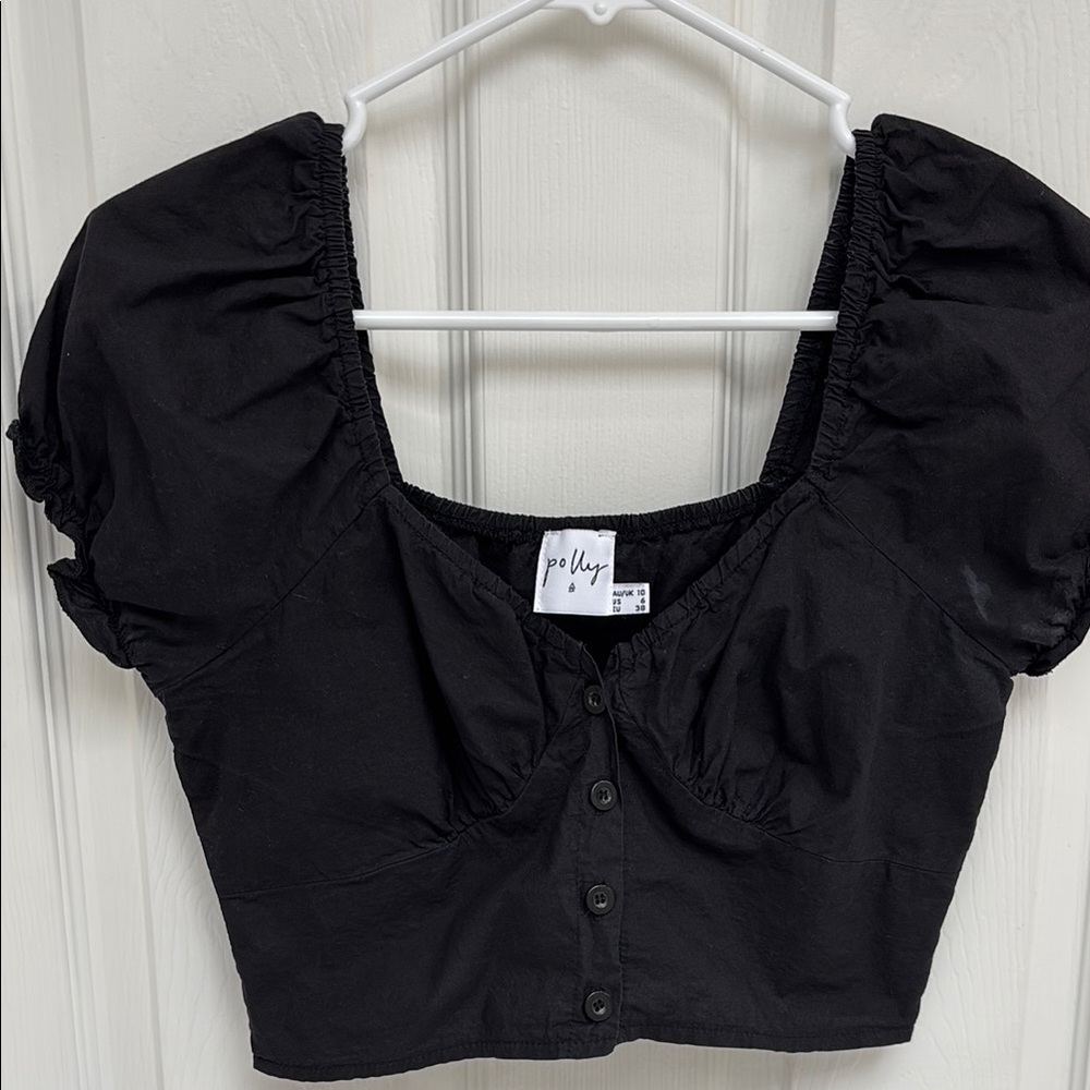 Black Puff Sleeve Crop Top
